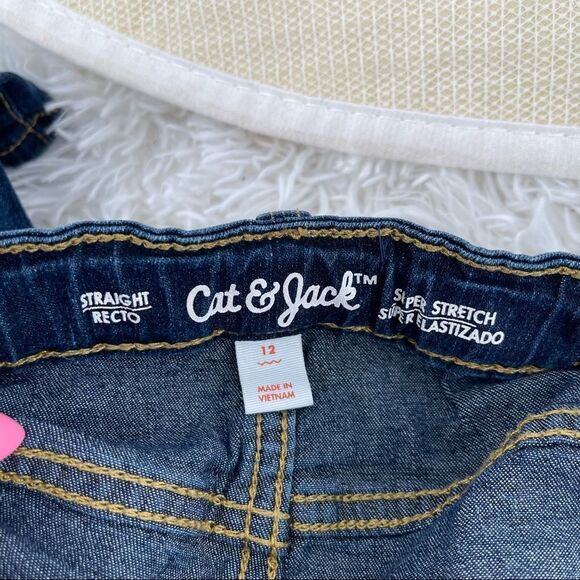Cat & Jack Girl’s Straight Leg Super Stretch Dark Wash Denim Jeans Size 12 - Picture 15 of 16
